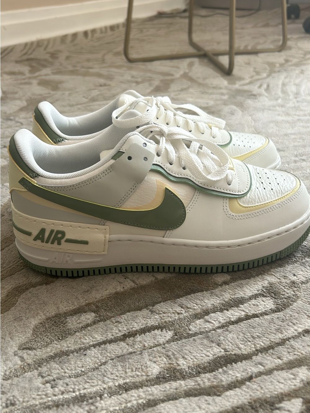 Nike Air White Sneakers with Green and Butter Yellow Accents